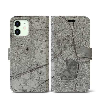 【南新宿（東京都）】地図柄iPhoneケース（手帳タイプ）モノトーン・iPhone 12 mini 用