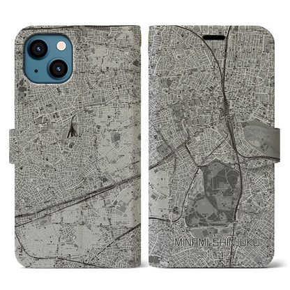 【南新宿（東京都）】地図柄iPhoneケース（手帳タイプ）モノトーン・iPhone 13 用