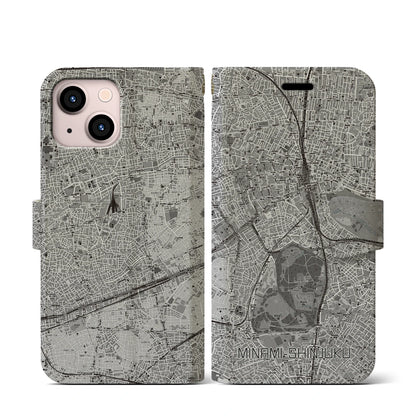 【南新宿（東京都）】地図柄iPhoneケース（手帳タイプ）モノトーン・iPhone 13 mini 用