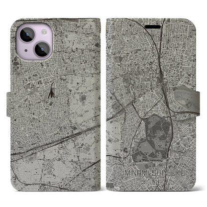 【南新宿（東京都）】地図柄iPhoneケース（手帳タイプ）モノトーン・iPhone 14 用
