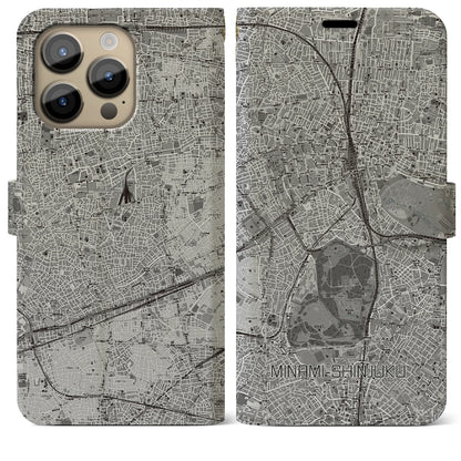 【南新宿（東京都）】地図柄iPhoneケース（手帳タイプ）モノトーン・iPhone 14 Pro Max 用