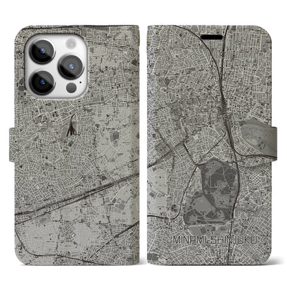 【南新宿（東京都）】地図柄iPhoneケース（手帳タイプ）モノトーン・iPhone 14 Pro 用