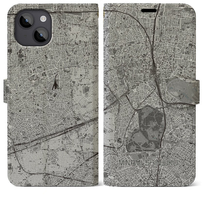 【南新宿（東京都）】地図柄iPhoneケース（手帳タイプ）モノトーン・iPhone 14 Plus 用