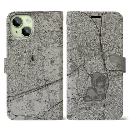 【南新宿（東京都）】地図柄iPhoneケース（手帳タイプ）モノトーン・iPhone 15 用