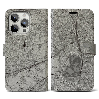 【南新宿（東京都）】地図柄iPhoneケース（手帳タイプ）モノトーン・iPhone 15 Pro 用