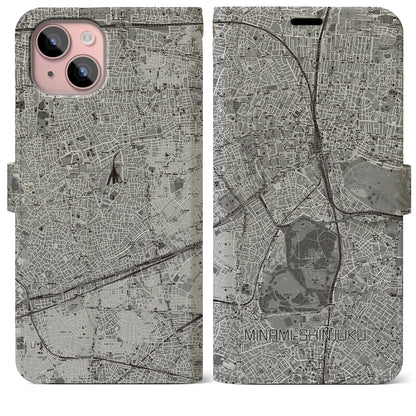 【南新宿（東京都）】地図柄iPhoneケース（手帳タイプ）モノトーン・iPhone 15 Plus 用