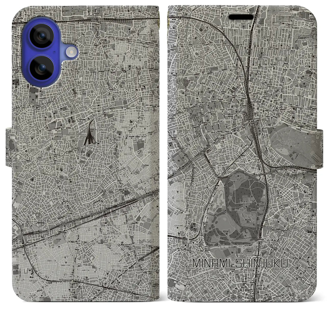 【南新宿(東京都)】地図柄iPhoneケース(手帳タイプ)モノトーン・iPhone 16 Pro Max 用