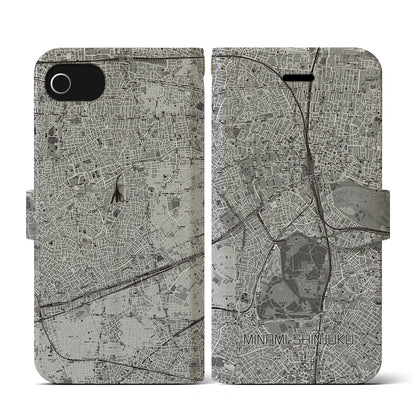 【南新宿（東京都）】地図柄iPhoneケース（手帳タイプ）モノトーン・iPhone SE（第3 / 第2世代） / 8 / 7 / 6s / 6 用