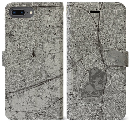 【南新宿（東京都）】地図柄iPhoneケース（手帳タイプ）モノトーン・iPhone 8Plus /7Plus / 6sPlus / 6Plus 用