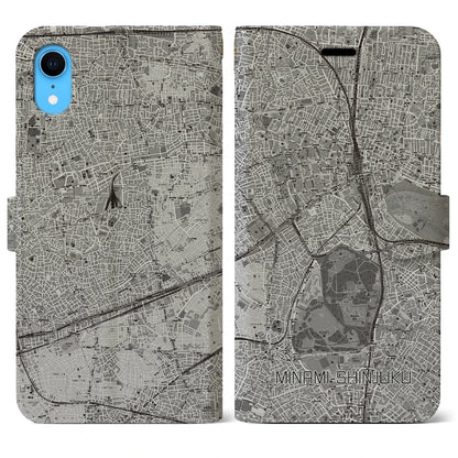 【南新宿（東京都）】地図柄iPhoneケース（手帳タイプ）モノトーン・iPhone XR 用