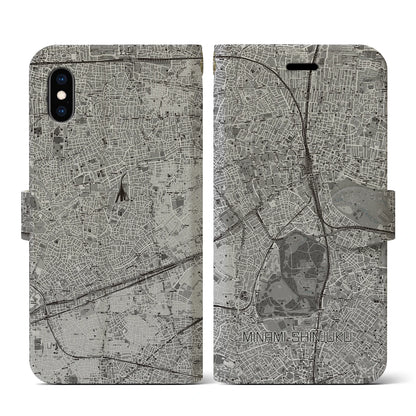【南新宿（東京都）】地図柄iPhoneケース（手帳タイプ）モノトーン・iPhone XS / X 用
