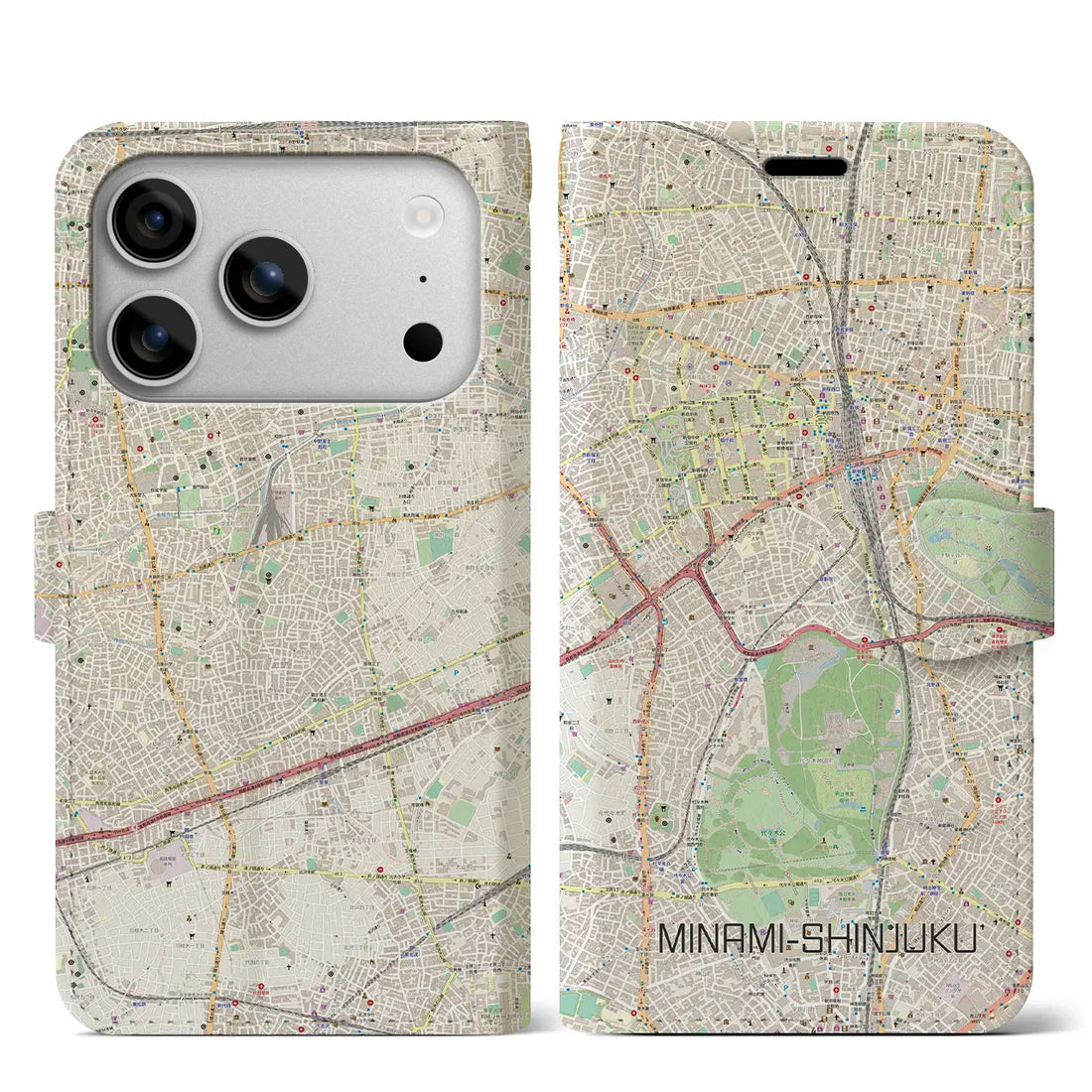 【南新宿（東京都）】地図柄iPhoneケース（手帳タイプ）ナチュラル・iPhone 17 Pro Max 用