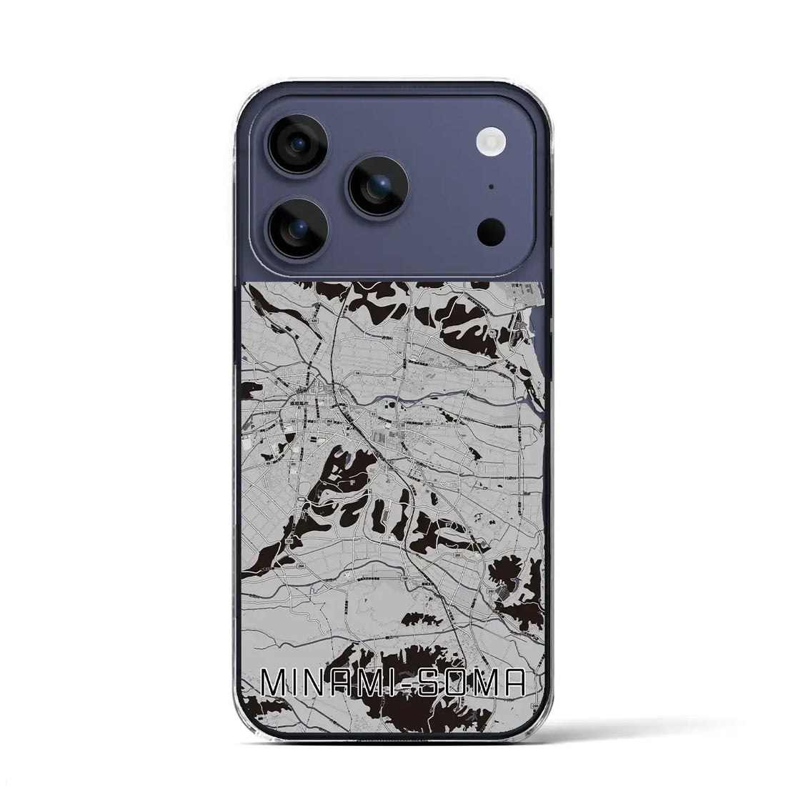 【南相馬（福島県）】地図柄iPhoneケース（クリアタイプ）モノトーン・iPhone 17 Pro Max 用