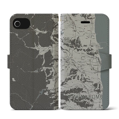 【南相馬（福島県）】地図柄iPhoneケース（手帳タイプ）モノトーン・iPhone SE（第3 / 第2世代） / 8 / 7 / 6s / 6 用