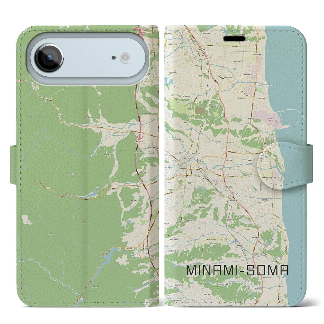 【南相馬（福島県）】地図柄iPhoneケース（手帳タイプ）ナチュラル・iPhone 17 Pro Max 用