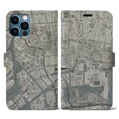 【南砂町（東京都）】地図柄iPhoneケース（手帳タイプ）モノトーン・iPhone 12 / 12 Pro 用