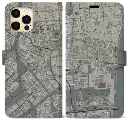 【南砂町（東京都）】地図柄iPhoneケース（手帳タイプ）モノトーン・iPhone 12 Pro Max 用