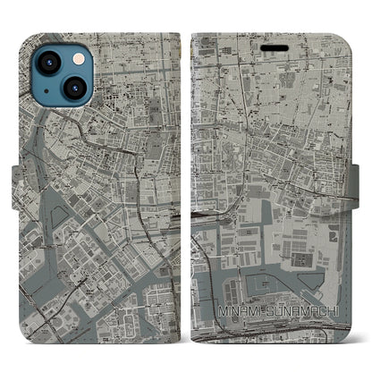 【南砂町（東京都）】地図柄iPhoneケース（手帳タイプ）モノトーン・iPhone 13 用