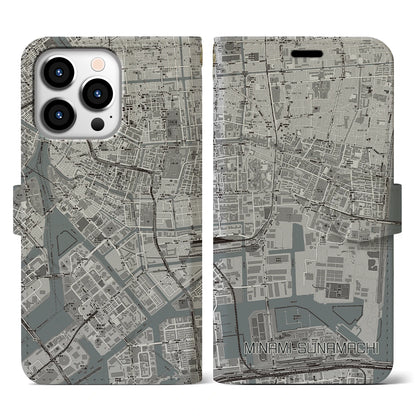 【南砂町（東京都）】地図柄iPhoneケース（手帳タイプ）モノトーン・iPhone 13 Pro 用