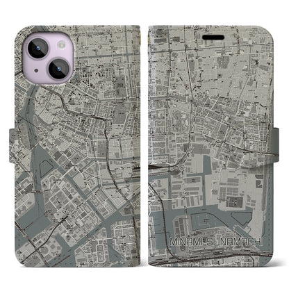 【南砂町（東京都）】地図柄iPhoneケース（手帳タイプ）モノトーン・iPhone 14 用