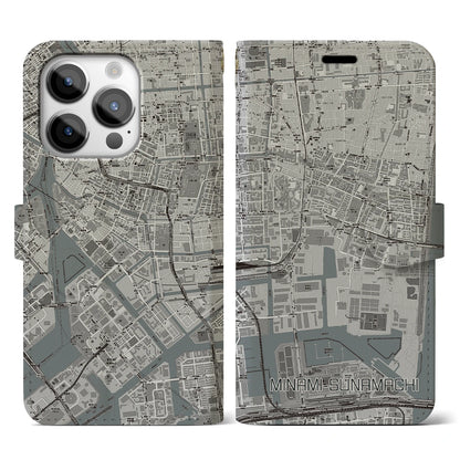 【南砂町（東京都）】地図柄iPhoneケース（手帳タイプ）モノトーン・iPhone 14 Pro 用