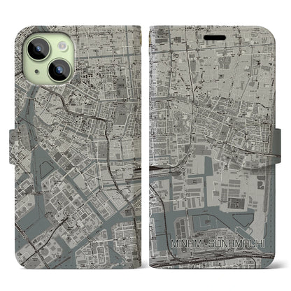 【南砂町（東京都）】地図柄iPhoneケース（手帳タイプ）モノトーン・iPhone 15 用