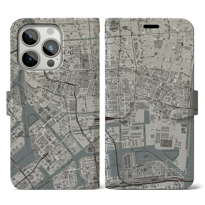 【南砂町（東京都）】地図柄iPhoneケース（手帳タイプ）モノトーン・iPhone 15 Pro 用