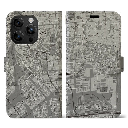 【南砂町（東京都）】地図柄iPhoneケース（手帳タイプ）モノトーン・iPhone 16 用