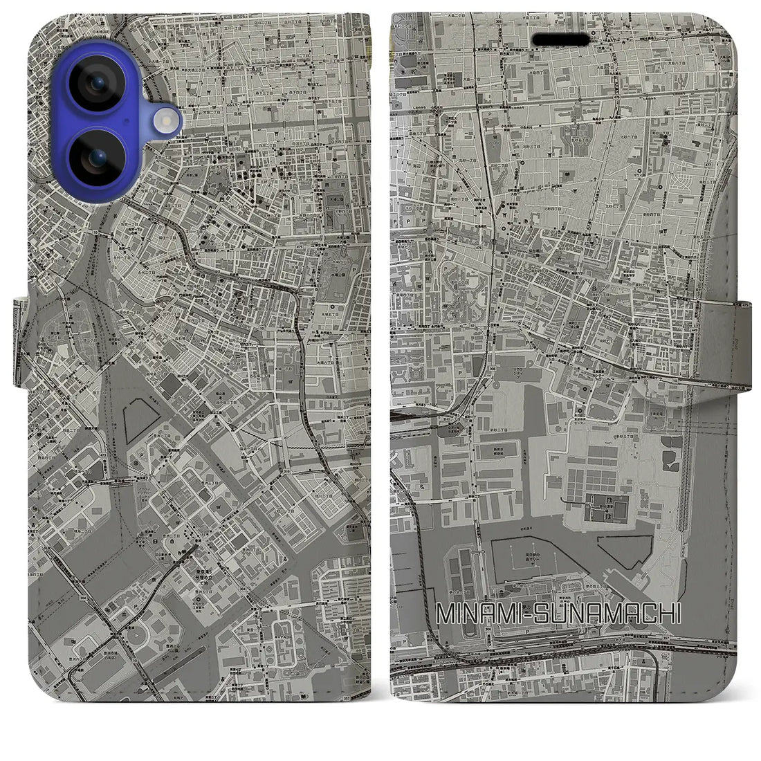 【南砂町(東京都)】地図柄iPhoneケース(手帳タイプ)モノトーン・iPhone 16 Pro Max 用