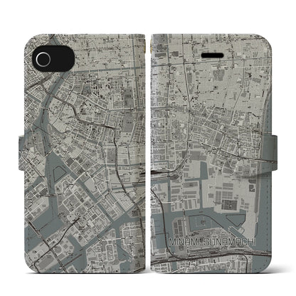 【南砂町（東京都）】地図柄iPhoneケース（手帳タイプ）モノトーン・iPhone SE（第3 / 第2世代） / 8 / 7 / 6s / 6 用