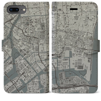 【南砂町（東京都）】地図柄iPhoneケース（手帳タイプ）モノトーン・iPhone 8Plus /7Plus / 6sPlus / 6Plus 用