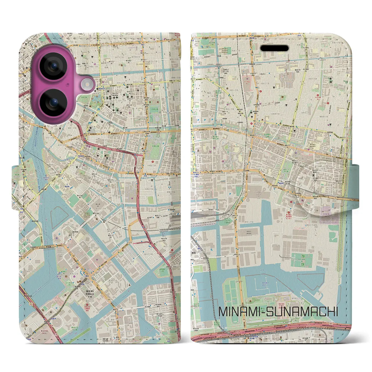 【南砂町（東京都）】地図柄iPhoneケース（手帳タイプ）ナチュラル・iPhone 16 Pro 用