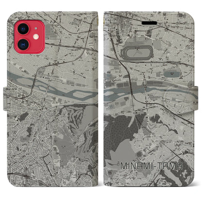 【南多摩】地図柄iPhoneケース（手帳両面タイプ・モノトーン）iPhone 11 用