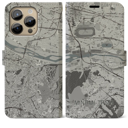 【南多摩】地図柄iPhoneケース（手帳両面タイプ・モノトーン）iPhone 14 Pro Max 用