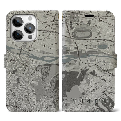 【南多摩】地図柄iPhoneケース（手帳両面タイプ・モノトーン）iPhone 14 Pro 用
