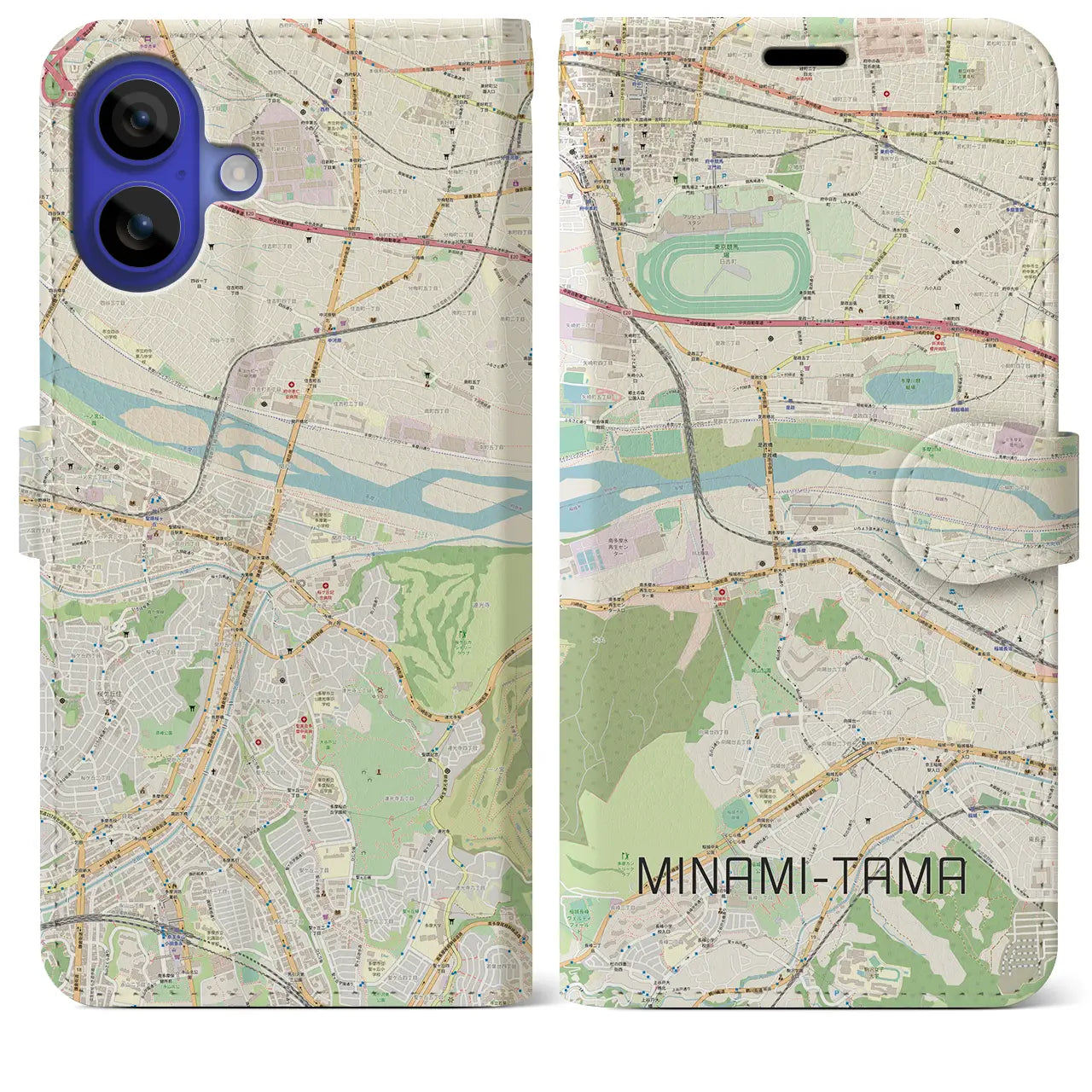 【南多摩（東京都）】地図柄iPhoneケース（手帳タイプ）ナチュラル・iPhone 16 Pro Max 用