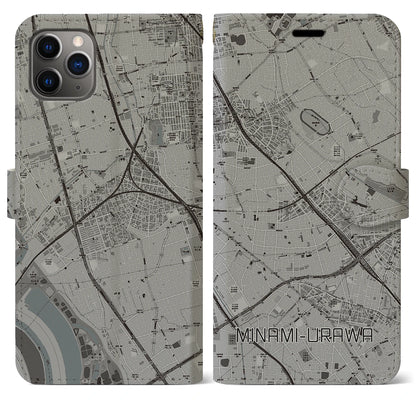 【南浦和（埼玉県）】地図柄iPhoneケース（手帳タイプ）モノトーン・iPhone 11 Pro Max 用