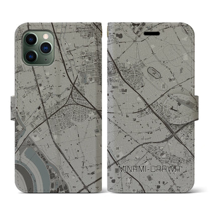 【南浦和（埼玉県）】地図柄iPhoneケース（手帳タイプ）モノトーン・iPhone 11 Pro 用