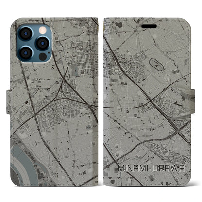 【南浦和（埼玉県）】地図柄iPhoneケース（手帳タイプ）モノトーン・iPhone 12 / 12 Pro 用