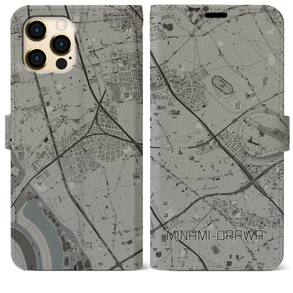 【南浦和（埼玉県）】地図柄iPhoneケース（手帳タイプ）モノトーン・iPhone 12 Pro Max 用