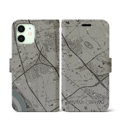 【南浦和（埼玉県）】地図柄iPhoneケース（手帳タイプ）モノトーン・iPhone 12 mini 用