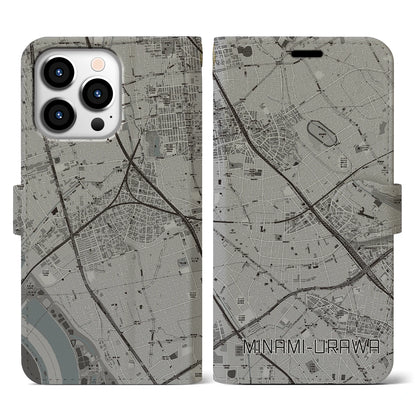 【南浦和（埼玉県）】地図柄iPhoneケース（手帳タイプ）モノトーン・iPhone 13 Pro 用