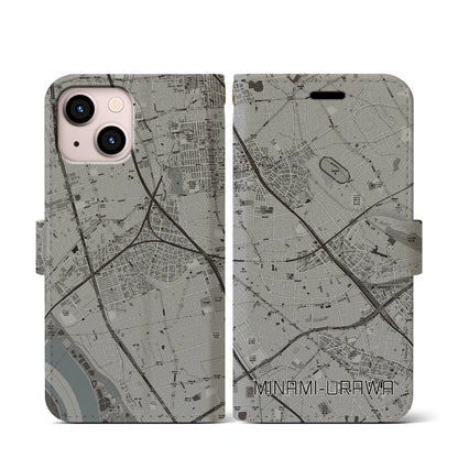 【南浦和（埼玉県）】地図柄iPhoneケース（手帳タイプ）モノトーン・iPhone 13 mini 用