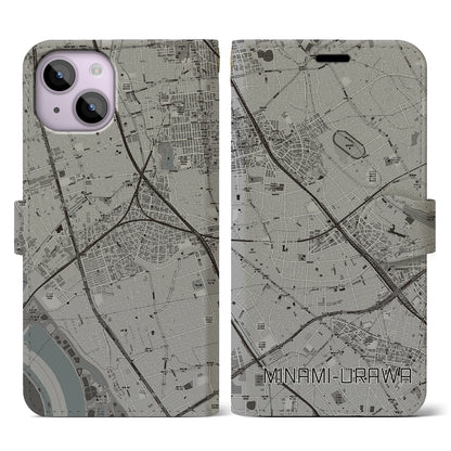 【南浦和（埼玉県）】地図柄iPhoneケース（手帳タイプ）モノトーン・iPhone 14 用