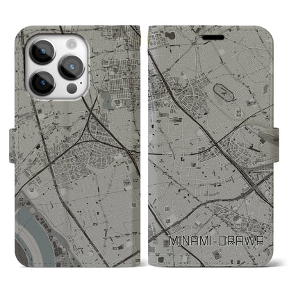 【南浦和（埼玉県）】地図柄iPhoneケース（手帳タイプ）モノトーン・iPhone 14 Pro 用