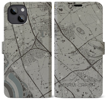 【南浦和（埼玉県）】地図柄iPhoneケース（手帳タイプ）モノトーン・iPhone 14 Plus 用