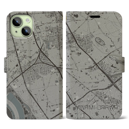 【南浦和（埼玉県）】地図柄iPhoneケース（手帳タイプ）モノトーン・iPhone 15 用