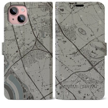 【南浦和（埼玉県）】地図柄iPhoneケース（手帳タイプ）モノトーン・iPhone 15 Plus 用