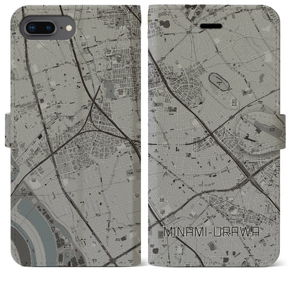 【南浦和（埼玉県）】地図柄iPhoneケース（手帳タイプ）モノトーン・iPhone 8Plus /7Plus / 6sPlus / 6Plus 用