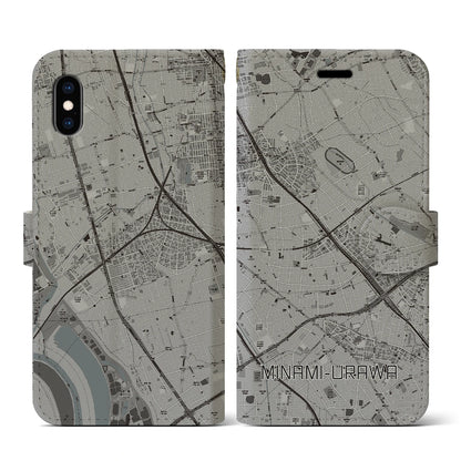 【南浦和（埼玉県）】地図柄iPhoneケース（手帳タイプ）モノトーン・iPhone XS / X 用